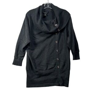 White House Black Market Gray Cowl Neck Asymmetrical Button Tunic Sweater M